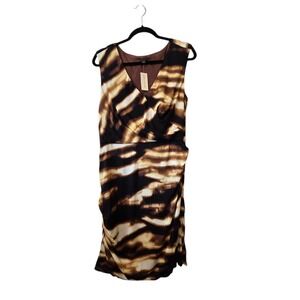 Ann Taylor NWT Blurred Bronze Silk Stretch Sheath Dress Womens 14 Browns $158
